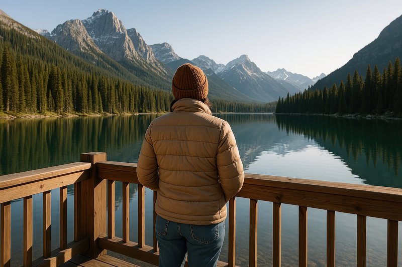Serene mountain lake view