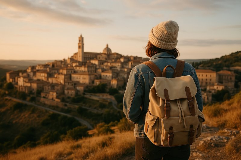 Traveler explores picturesque Italian town.