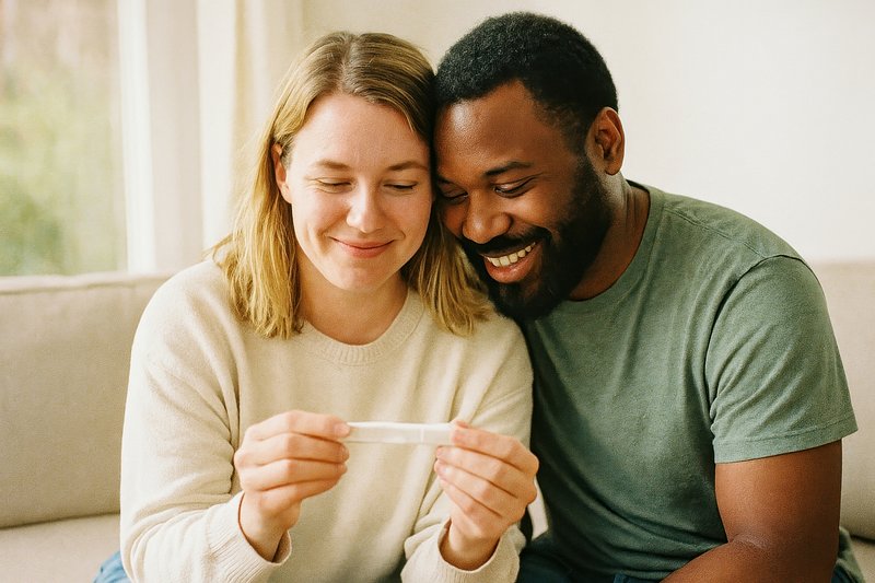 Couple joyfully expecting news.