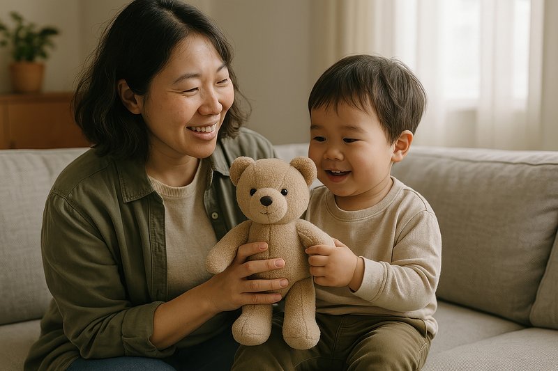 Mother and child with teddy