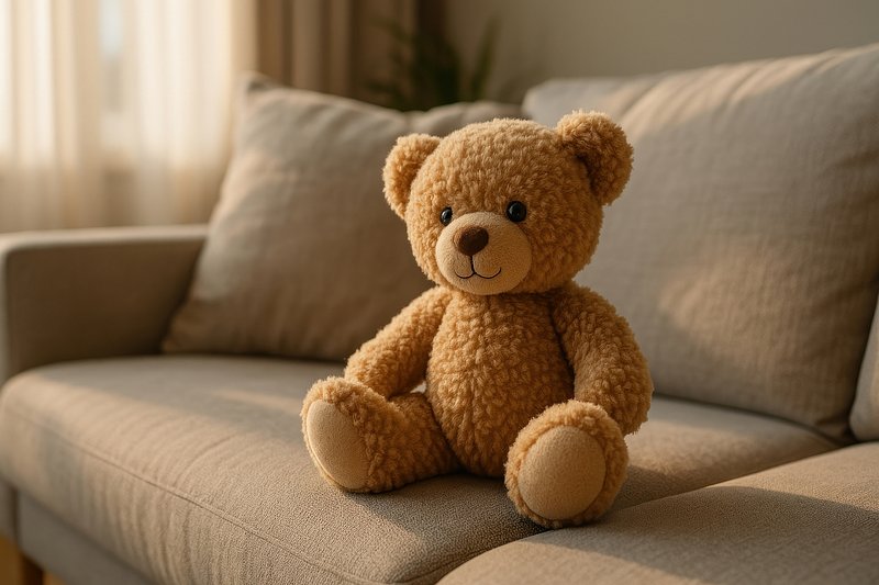 Cozy teddy bear on sofa