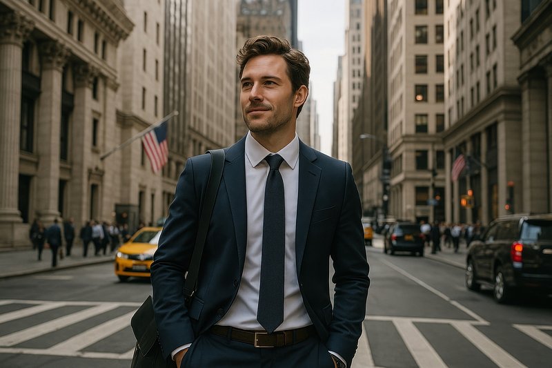Confident businessman in cityscape