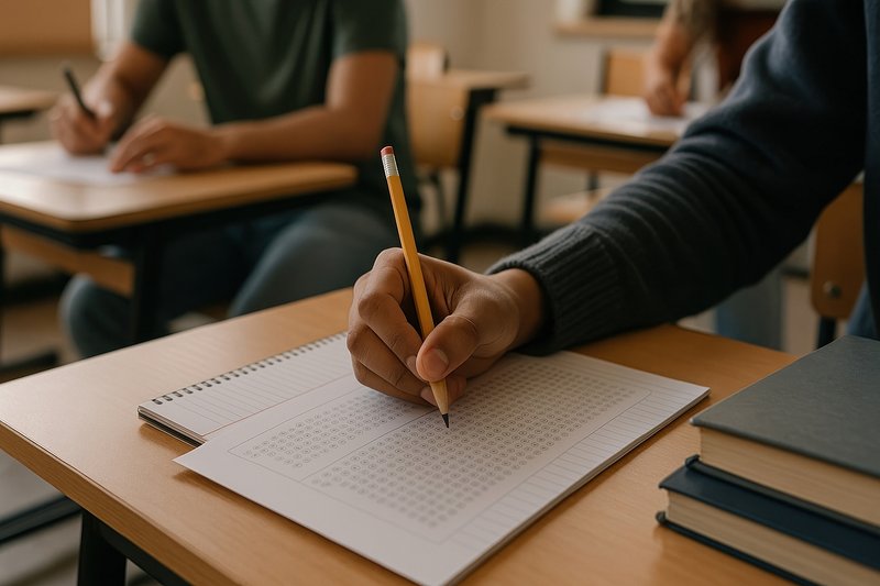 Students taking written exam