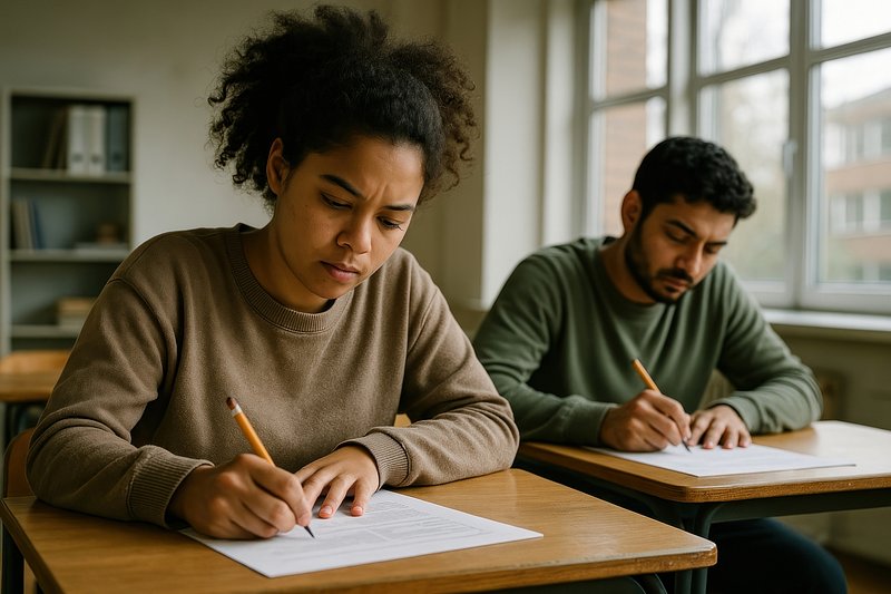 Focused students taking exam