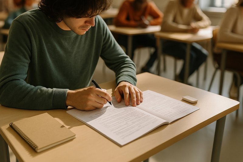 Focused student taking exam.