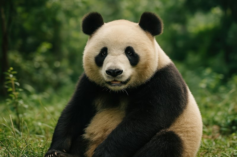 Gentle panda in lush forest
