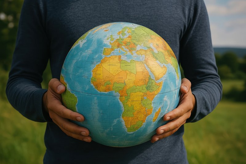 Hands holding globe outdoors.