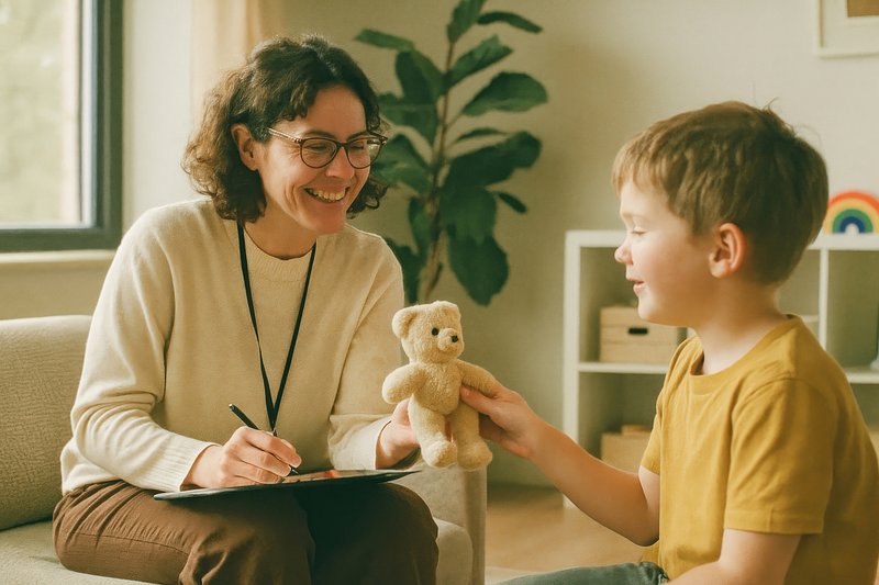 Therapist child session teddy