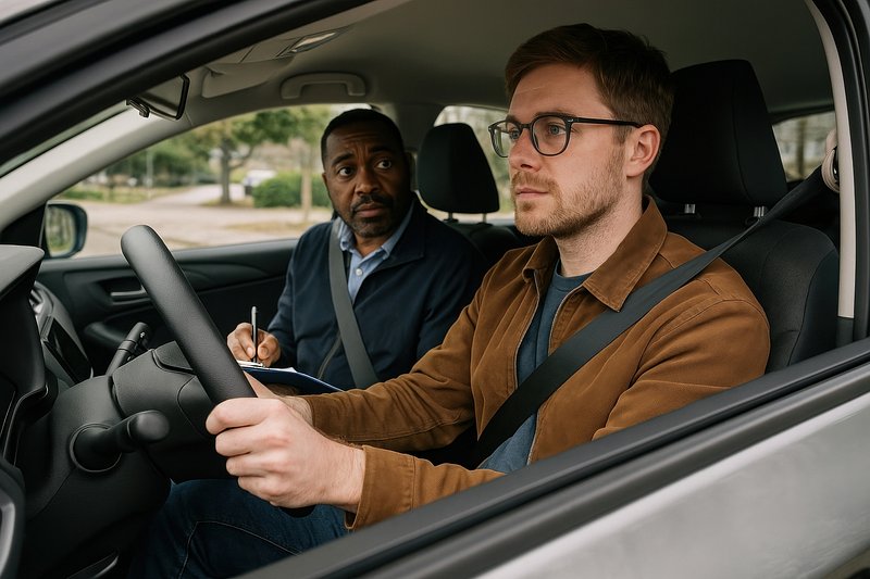 Driving test with instructor observing.