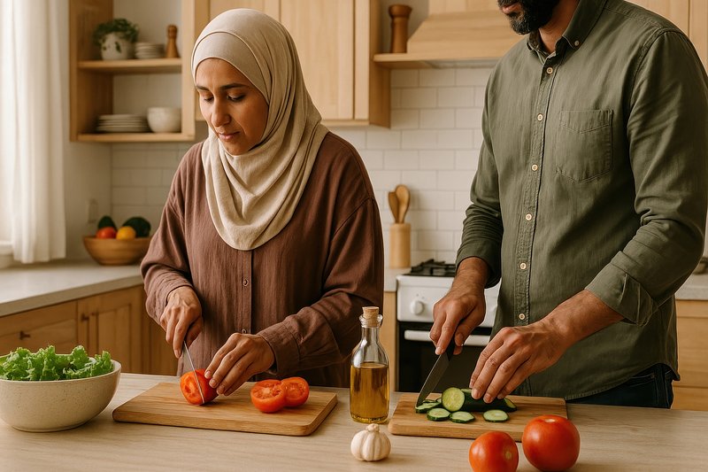 Couple cooking healthy meal