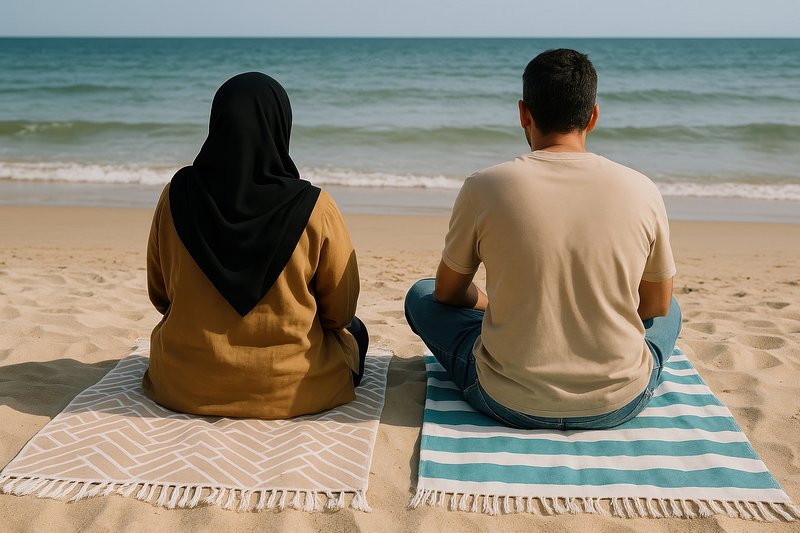 Couple relaxing on beach.