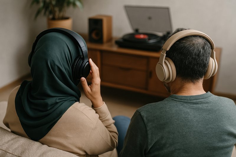 Couple enjoying music together.