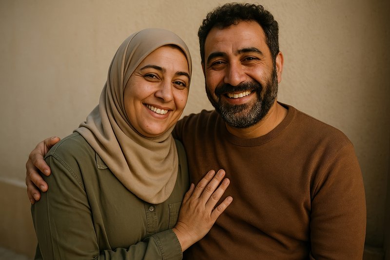 Happy couple embracing warmly.