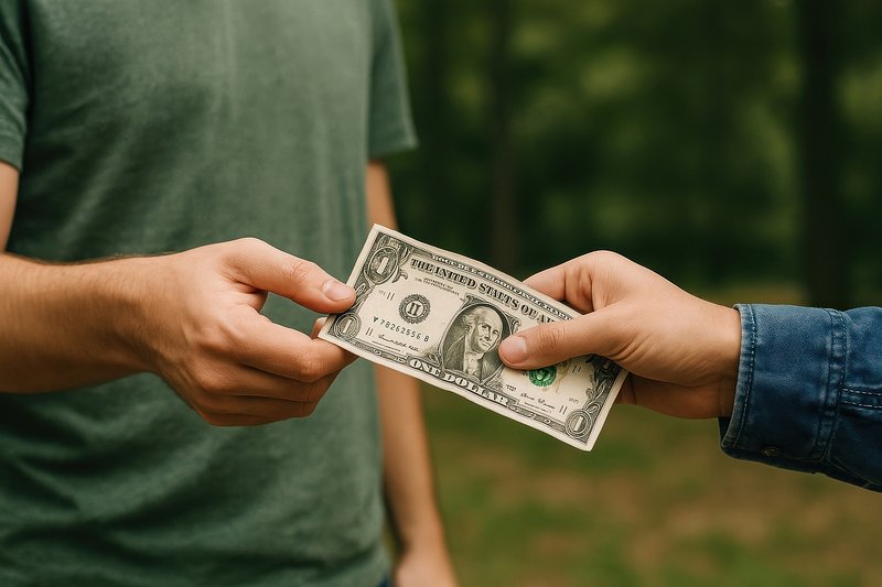 Hands exchanging dollar bill