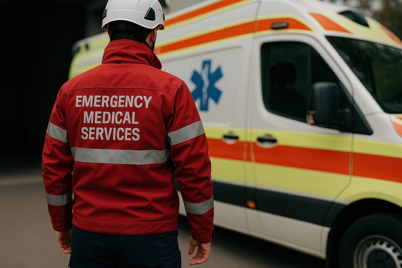 Emergency medical services vehicle scene.