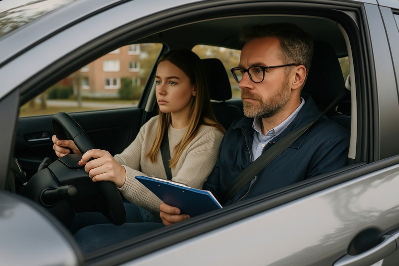Driving test with instructor supervision.