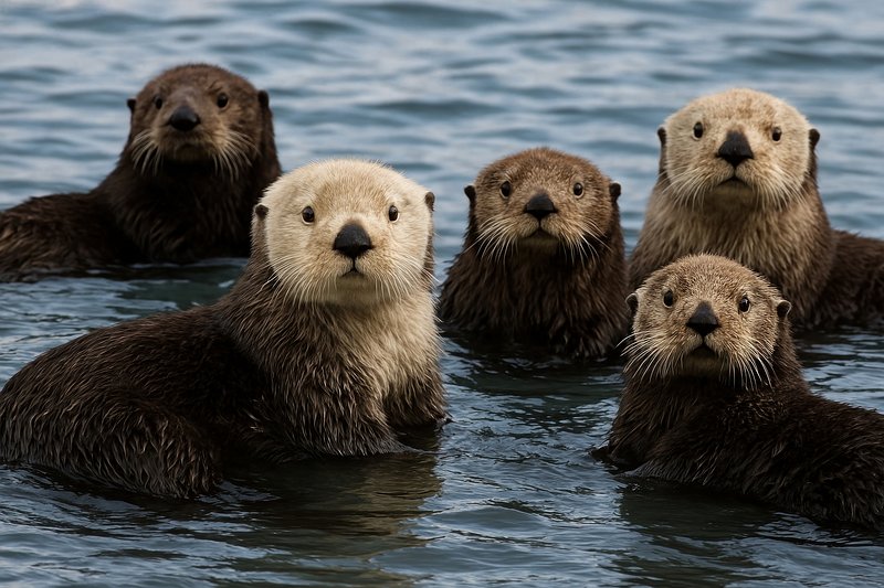 Playful otters in serene water.