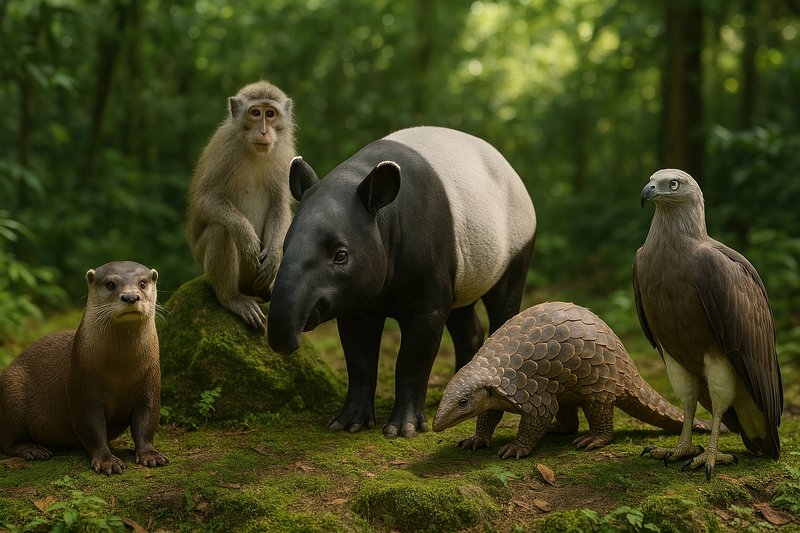 Diverse wildlife in lush forest