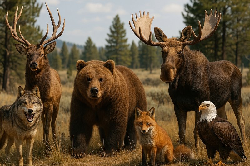 Wildlife gathering in forest