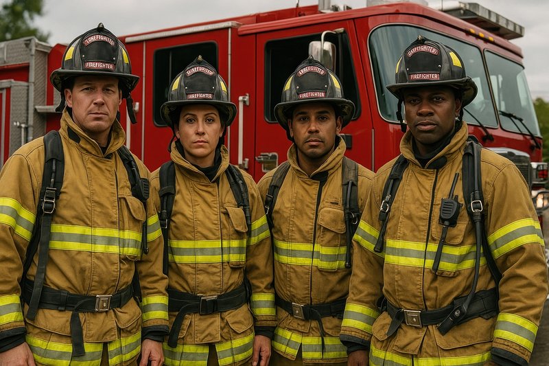 Brave firefighters team unity