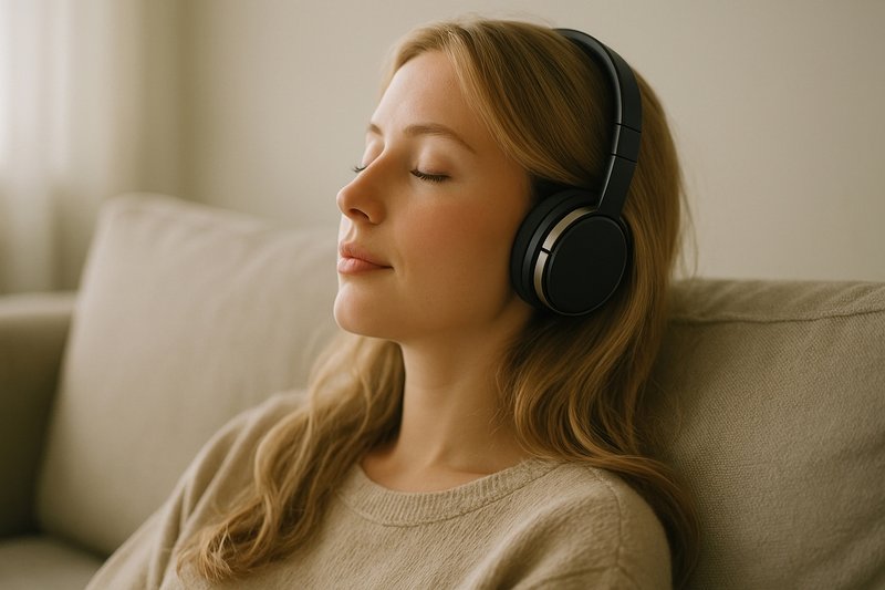 Relaxed woman enjoying music