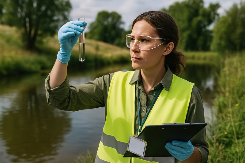 Environmental scientist testing water quality.