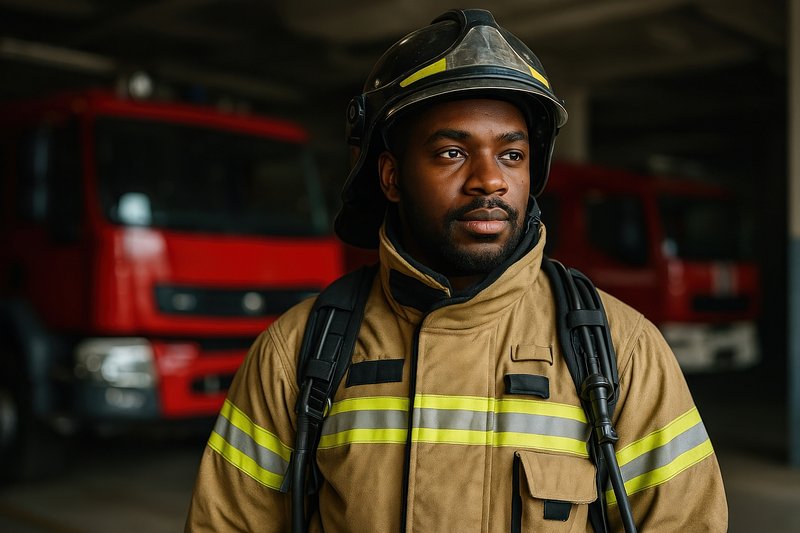 Brave firefighter in uniform