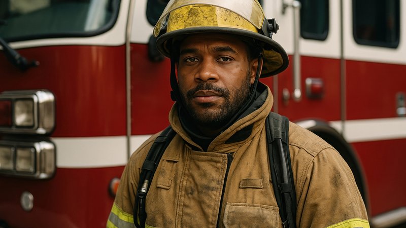 Brave firefighter in action gear