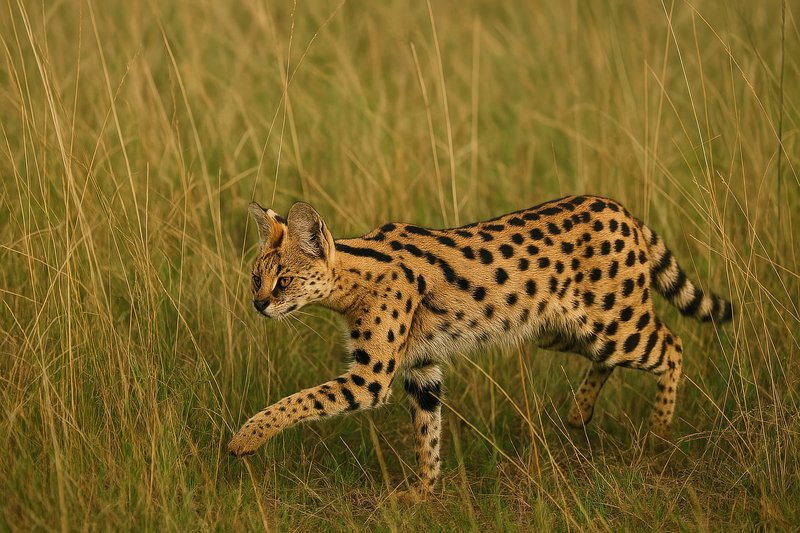 Graceful serval in grassland