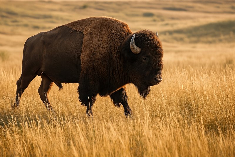 Majestic bison roaming grasslands