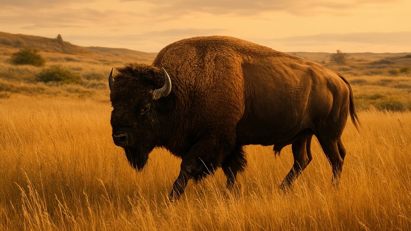 Majestic bison roaming prairie