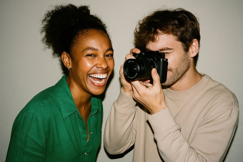 Joyful photography friends together