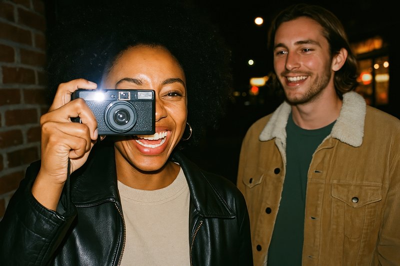 Joyful friends night photography