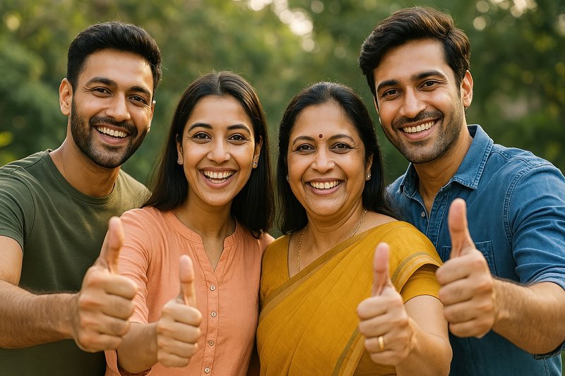 Happy family outdoor thumbs-up