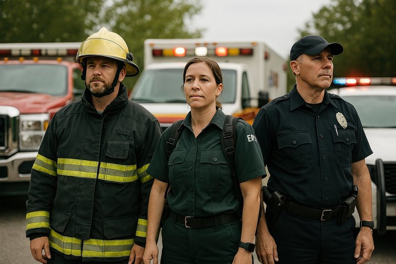 Emergency responders standing together.