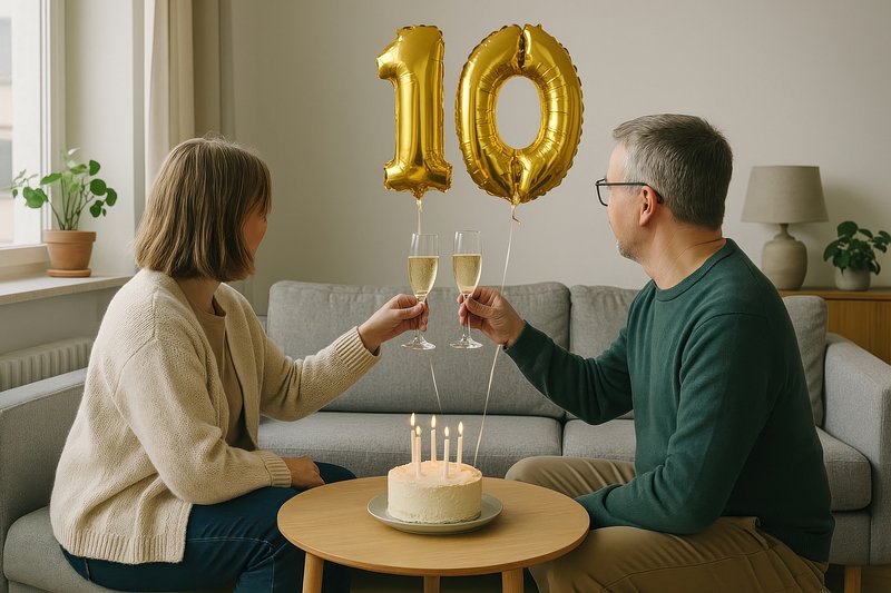 Anniversary celebration with cake.