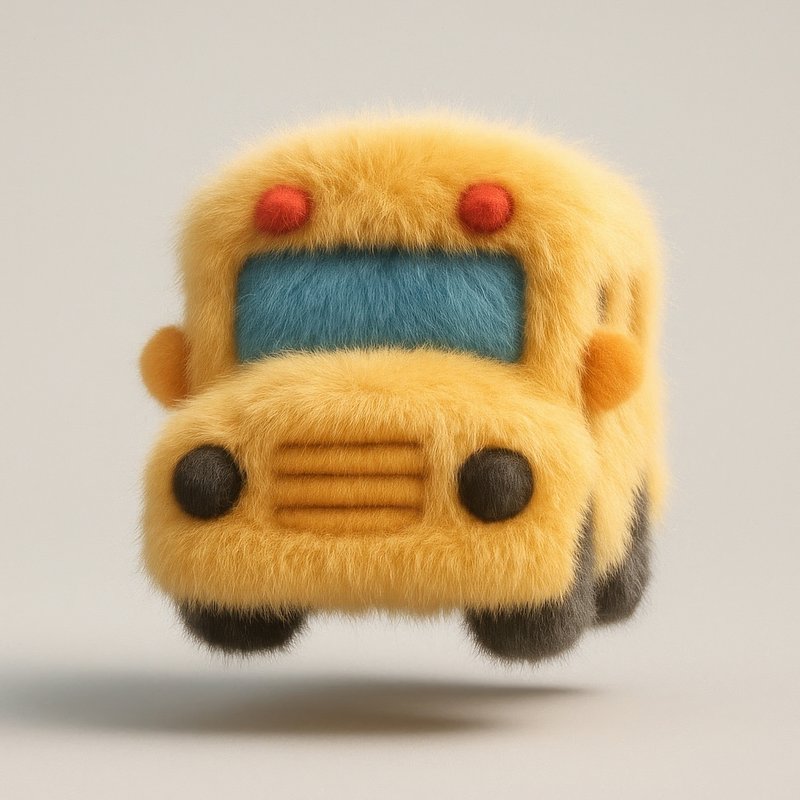 Fuzzy, playful, toy school bus