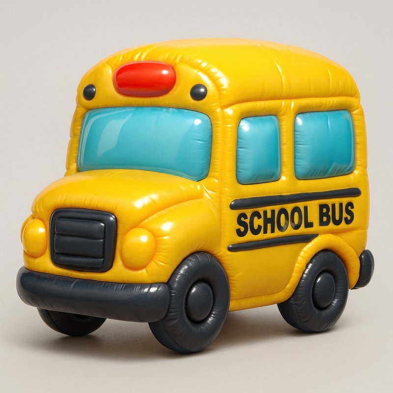 Playful inflatable school bus toy.