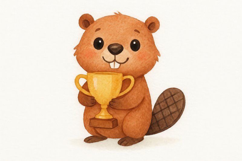 Cute beaver holding trophy