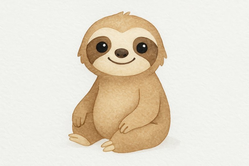 Adorable cartoon sloth illustration.