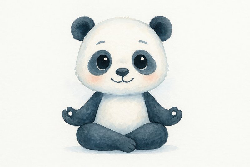 Cute meditating panda illustration.