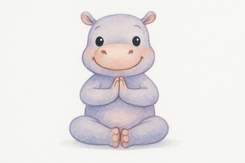 Cute watercolor hippo illustration.