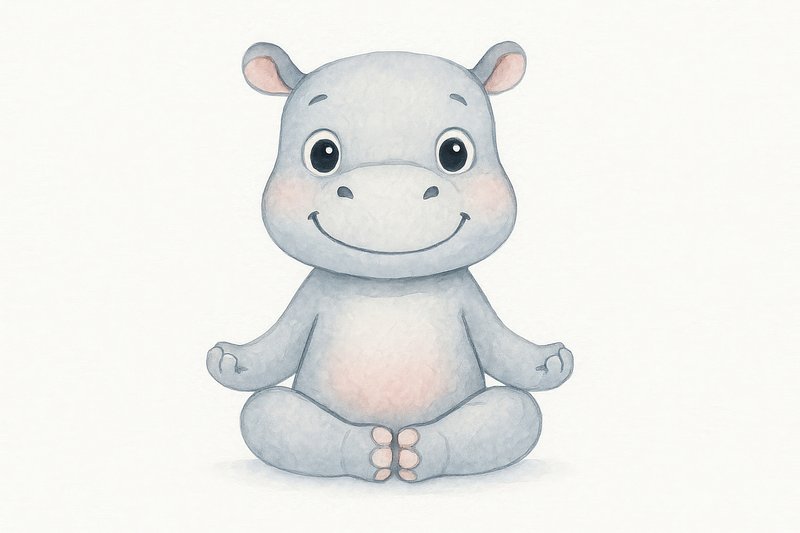 Adorable cartoon hippo illustration.