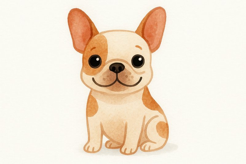 Cute watercolor French Bulldog illustration.