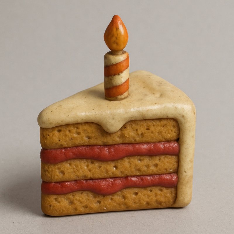 Whimsical cake slice illustration.
