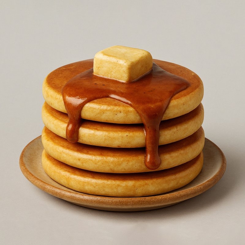 Delicious stack of syrupy pancakes.