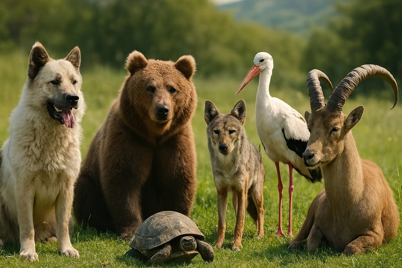 Diverse wildlife group together