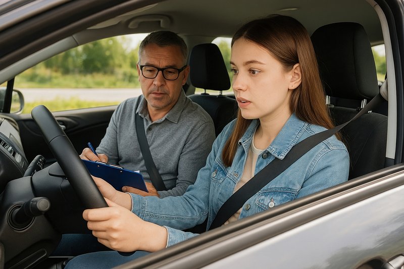 Driving lesson with instructor.