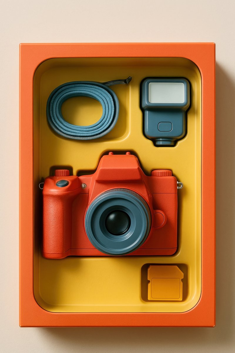 Colorful camera kit illustration.
