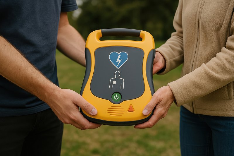 Portable lifesaving medical device outdoors.